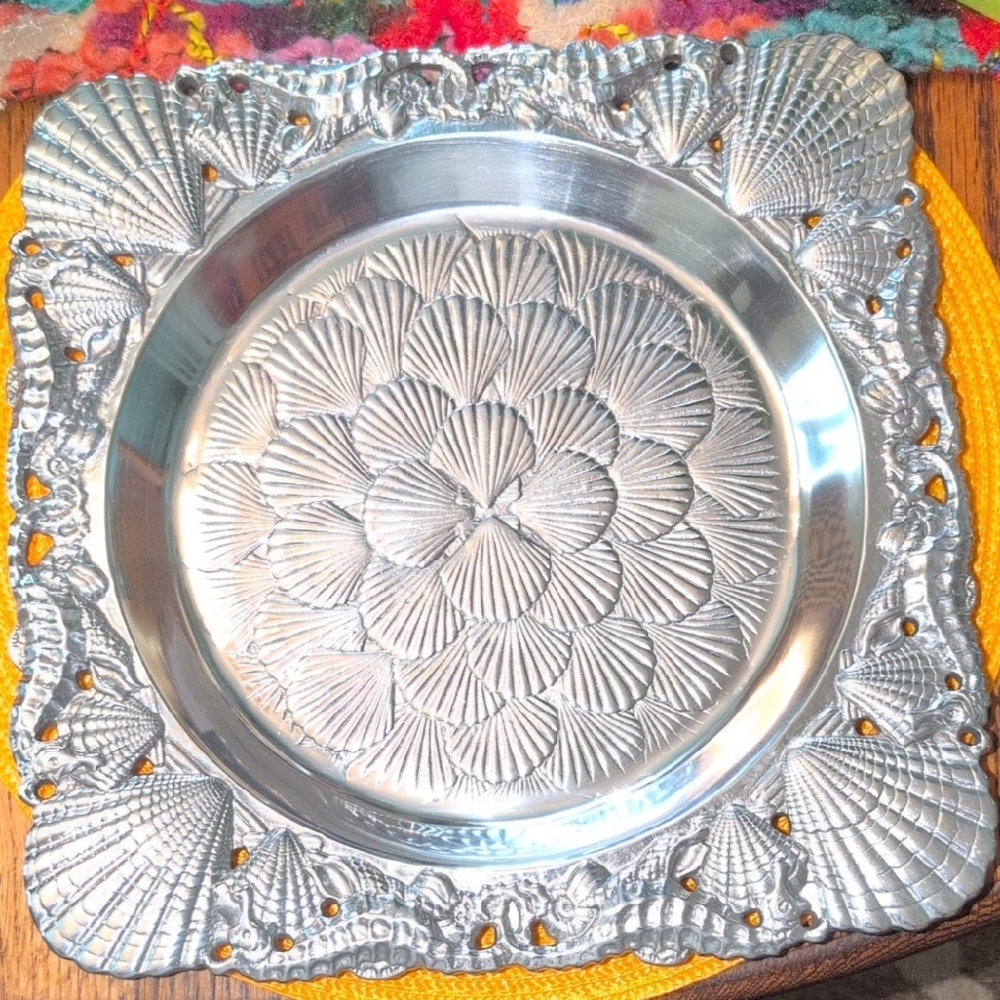 Arthur Court Silver Seashell Square Plate
